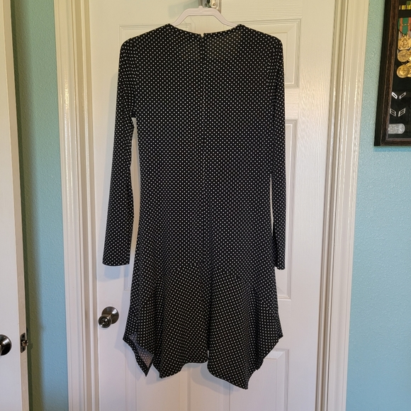 Michael Kors Black with White Polka Dot Dress with Shark-bite Hem Women's Size M - Picture 2 of 15
